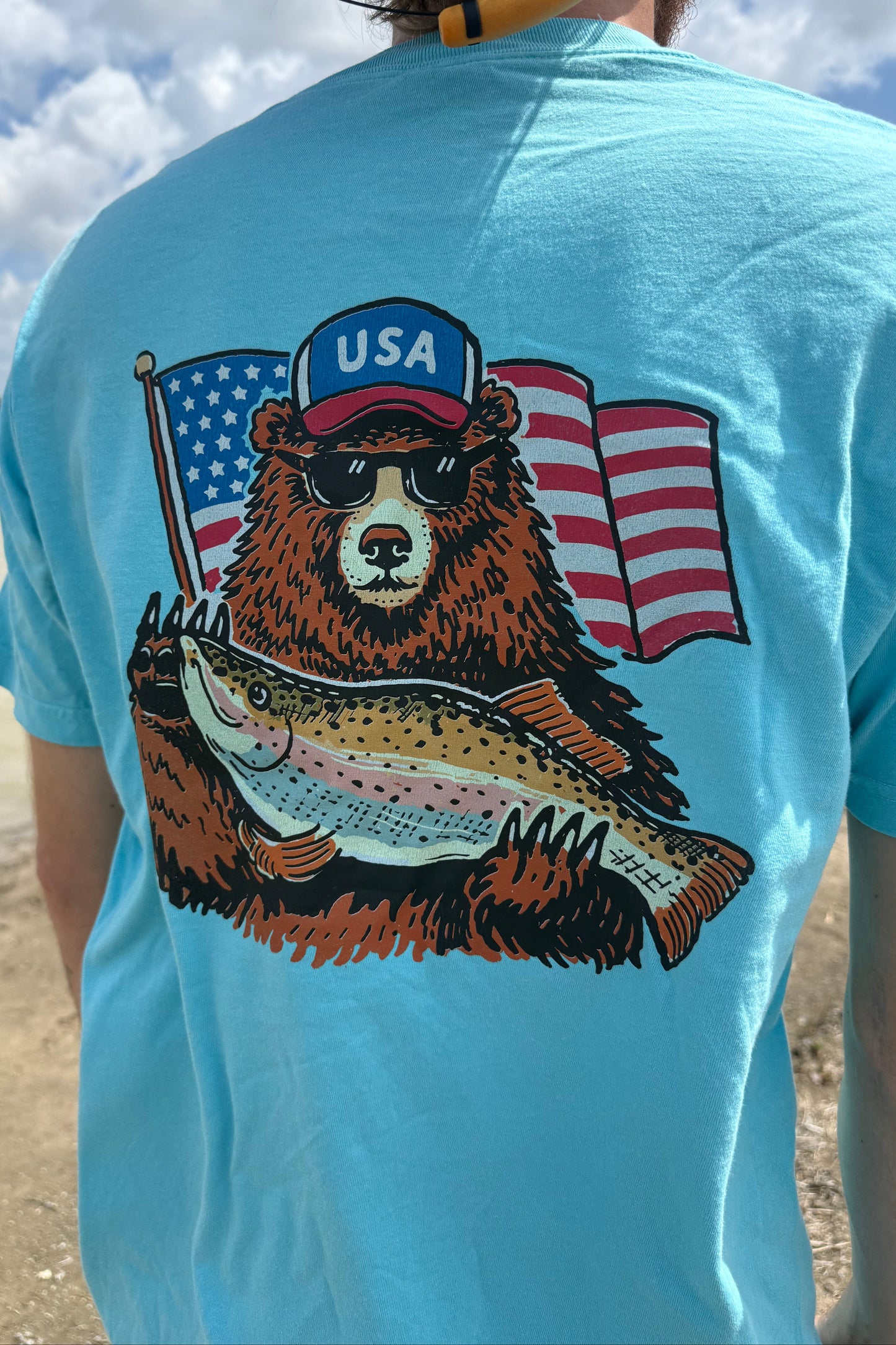 HuntX Patriotic Fishing Bear Comfort Color Short Sleeve Tee
