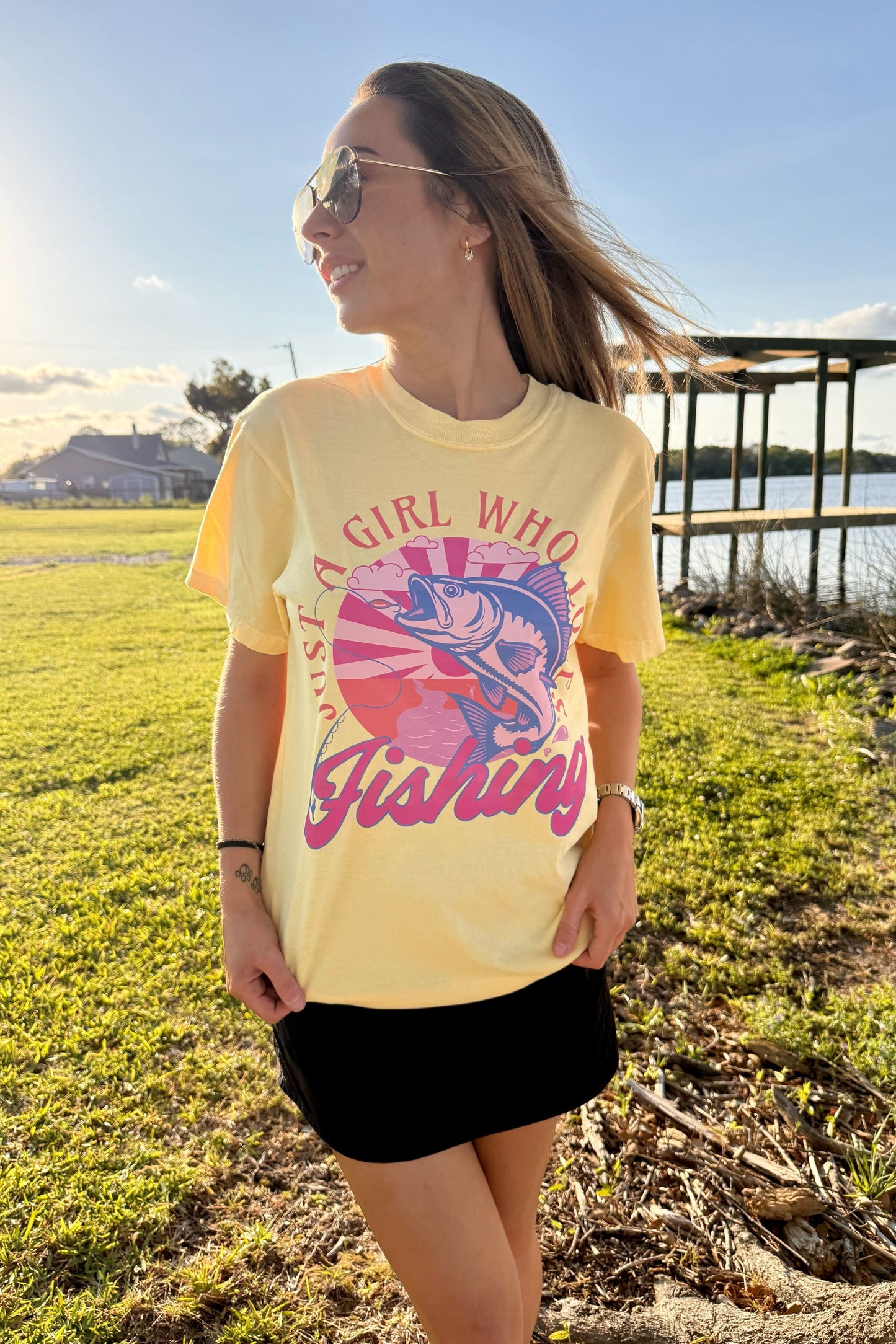 HuntX Just a Girl Who Loves Fishing Comfort Color Short Sleeve Tee